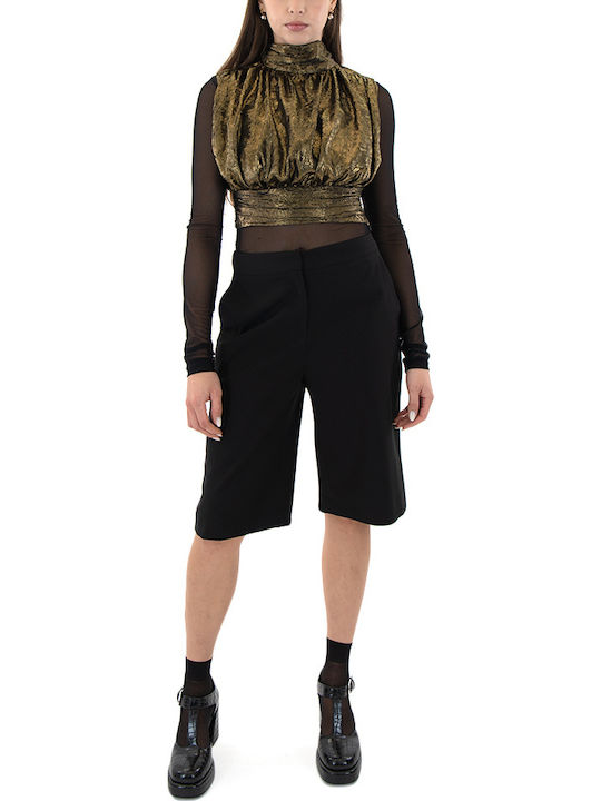 Women's Crop Top Sleeveless Black-Gold