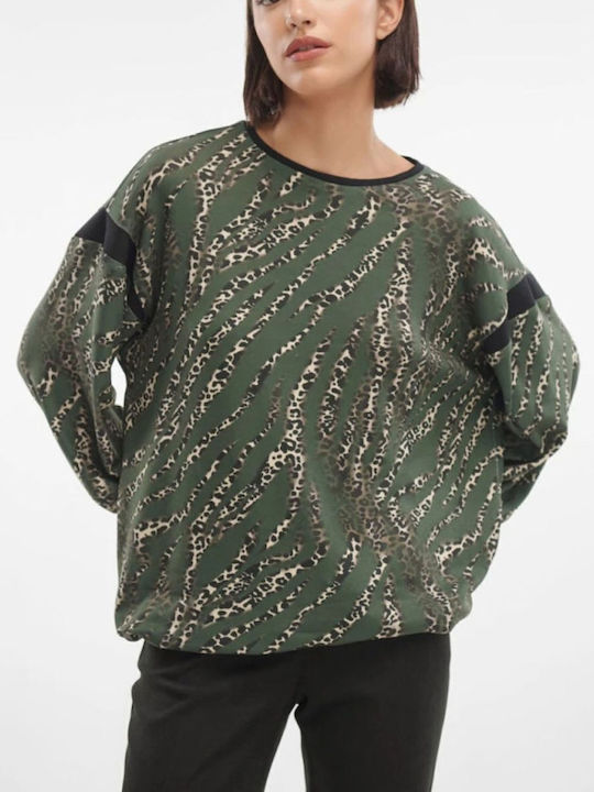 Women's Blouse Long Sleeve Animal Print Olive