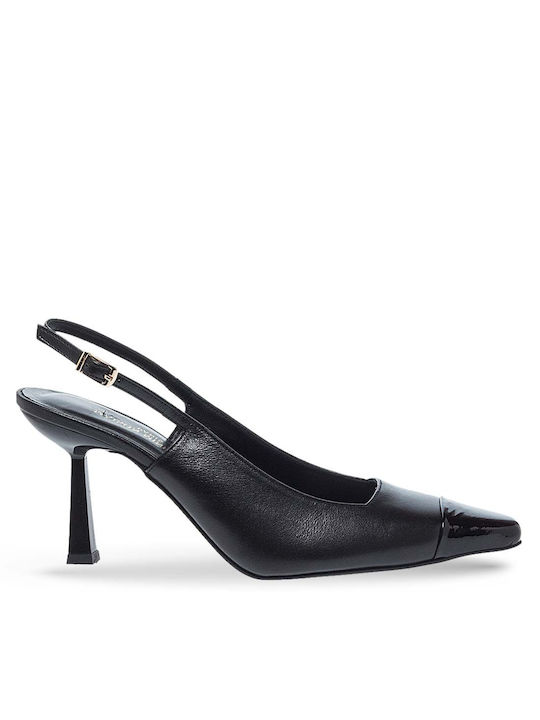 Maison Minrelle Leather Black Heels with Strap