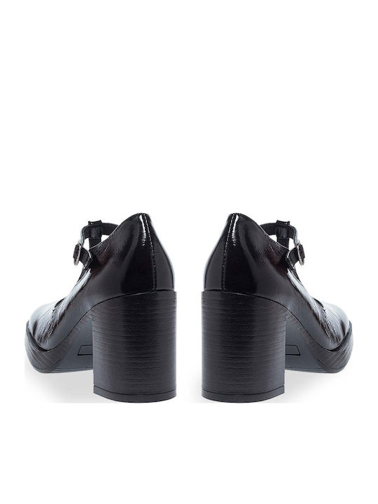 Leder Pumps mit Riemchen Schwarz