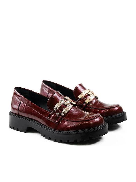 Loafers Grecești Vișinii cu Decorațiuni Ciocănite