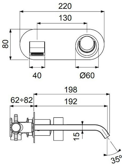 Armando Vicario Halo Built-in Mixer & Spout Set for for Bathroom Sink 1 Exit Black Matt