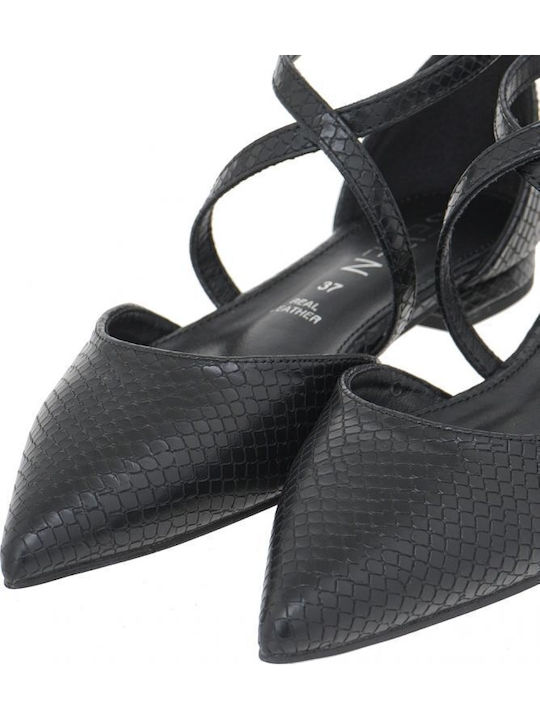 Synthetic Leather Pointy Ballerinas With strap Black