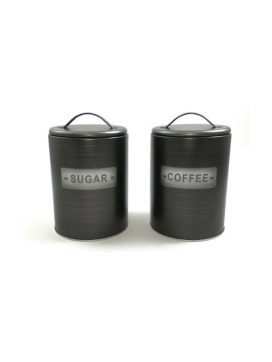 ArteLibre Set of 2 Metal Black Coffee and Sugar Jars with Lid 10.7x10.7x16.3cm 2 Pieces