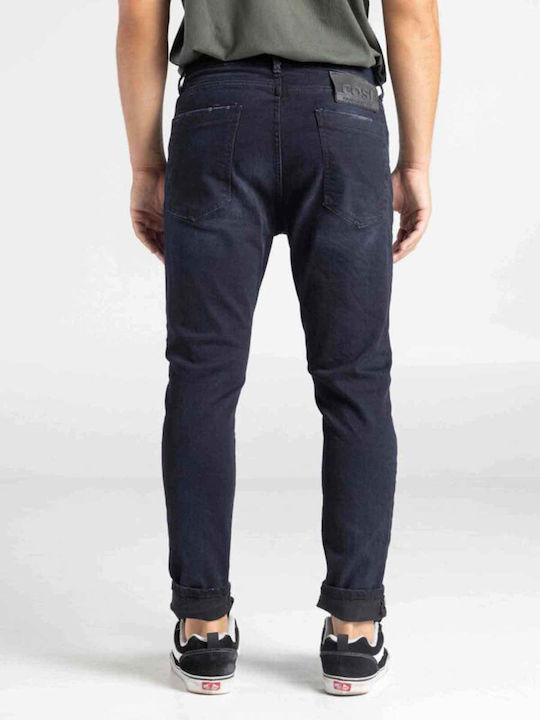 Men's Elastic Jeans Pants with Slim Fit Dark Denim