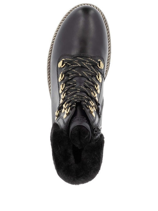 Leather Women's Ankle Boots with Fur Black
