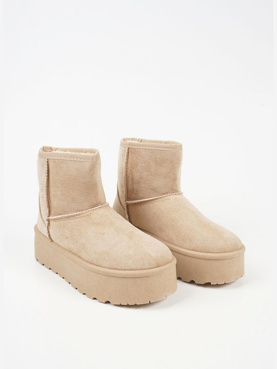 Suede Women's Ankle Boots with Fur Beige