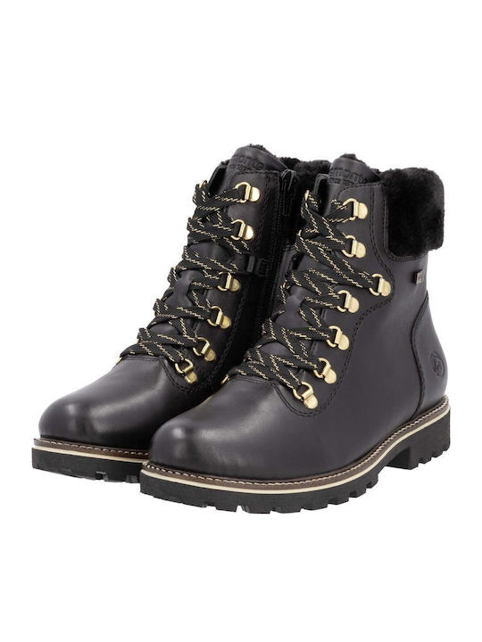 Leather Women's Ankle Boots with Fur Black