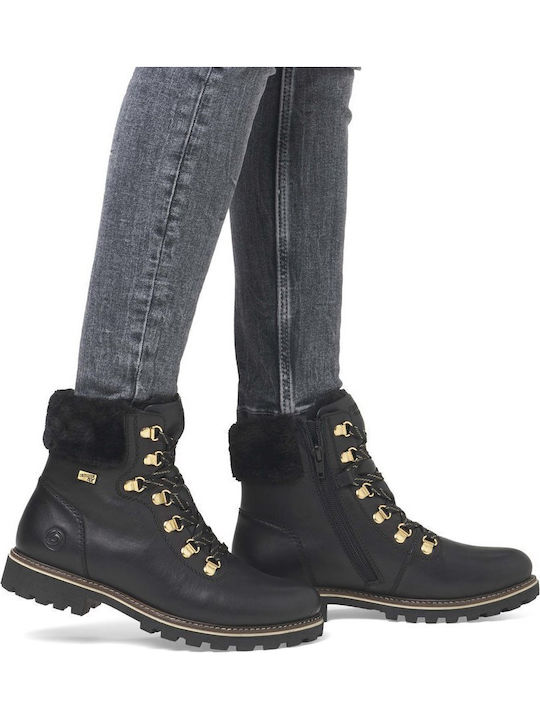 Leather Women's Ankle Boots with Fur Black