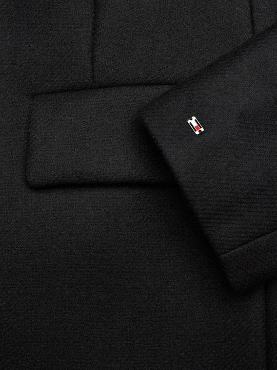 Wool Women's black Coat with Buttons