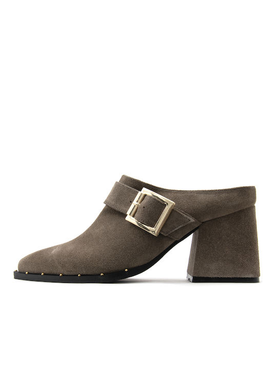 I Athens Heel Leather Mules Brown