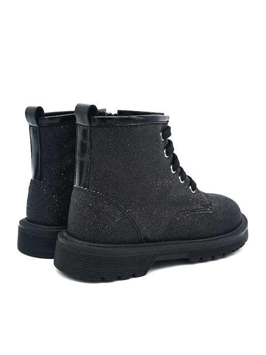 Anatomisch Lederne Kinderstiefel mit Reißverschluss Schwarz