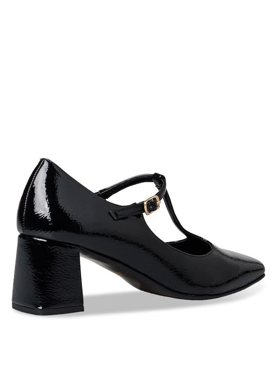 Envie Shoes Synthetic Leather Black Heels with Strap Pumps