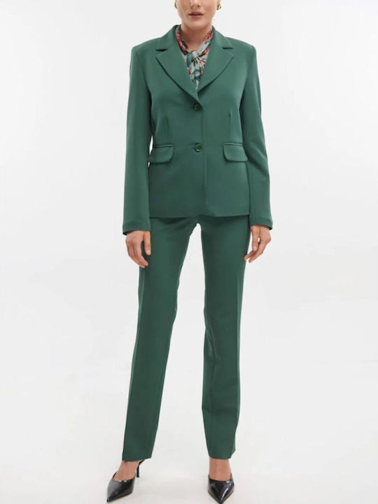 Fibes Lang Damen Krepp Blazer Green