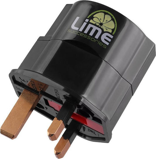 Lime Successories Lime Adapter Schuko Europe Female Socket UK 3 Pin Male Detachable Fuse 13A Child Protection Black
