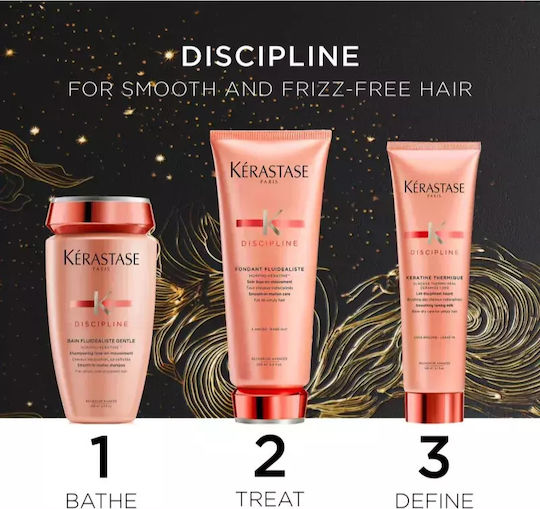 Kérastase Discipline Hair Care Set for Smoothing for Frizzy Hair with Shampoo, Conditioner and Heat Protection 3pcs