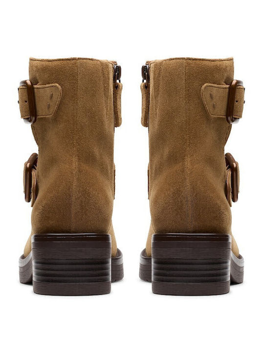 Buckle Suede Γυναικεία Μποτάκια Καφέ
