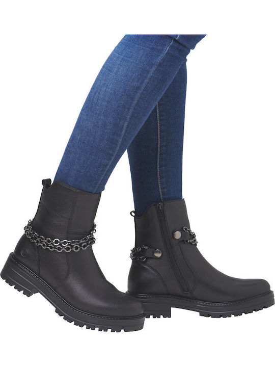 Leder Stiefeletten Damen Schwarz