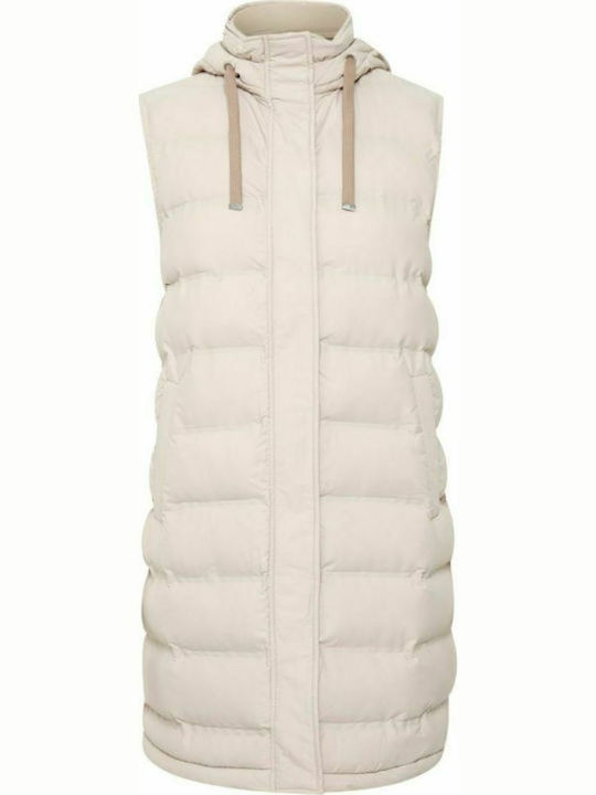 Fransa Women's Long Puffer Jacket for Winter Beige