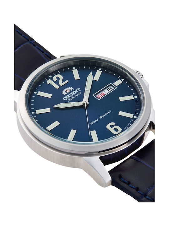 Orient Ανδρικό Ρολόι 41.9mm Αυτόματο με Μπλε Δερμάτινο Λουράκι