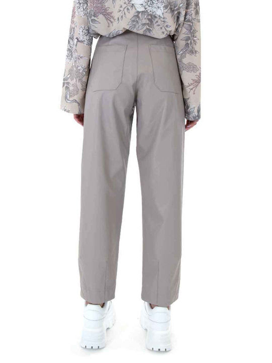 Moutaki Women's Leather Trousers in Baggy Line Grey