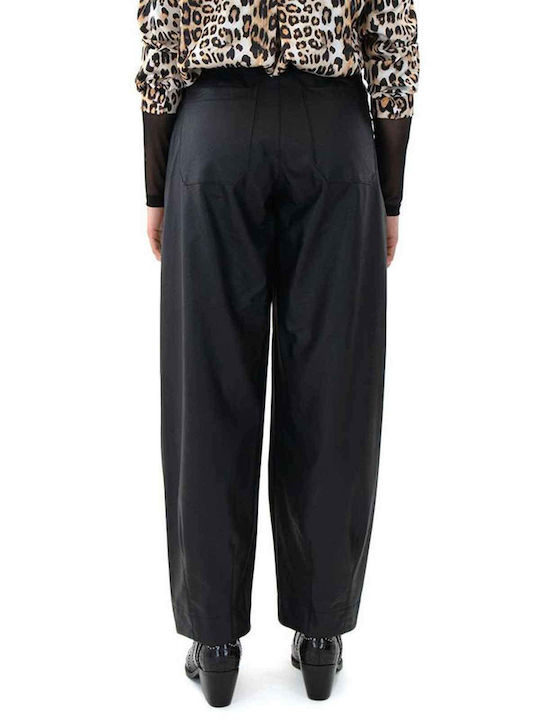 Moutaki Women's Leather Trousers in Baggy Line Black