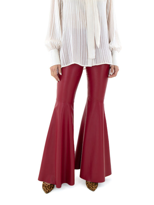 C. Manolo Women's Leather Trousers Flare Red