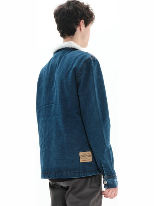 Geci Barbati Denim Iarna Culoare Full Face Albastru