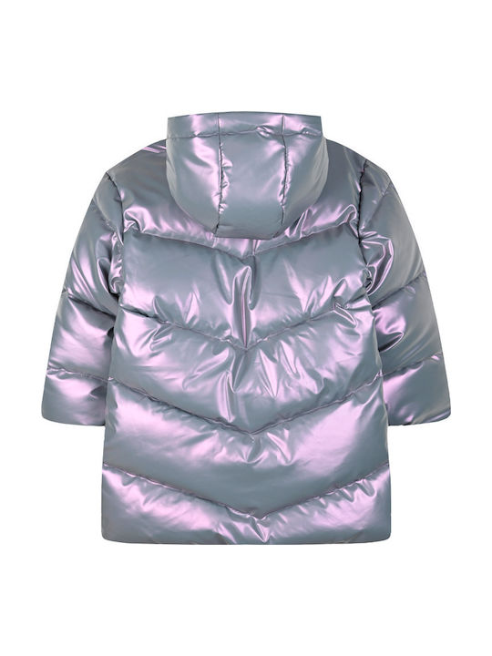 Kids Quilted Short Coat with Lining and Hood Iridescent