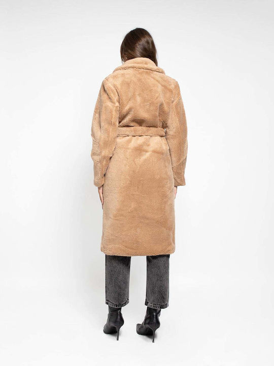 Sherpa Damen Beige Mantel Oversized mit Gürtel