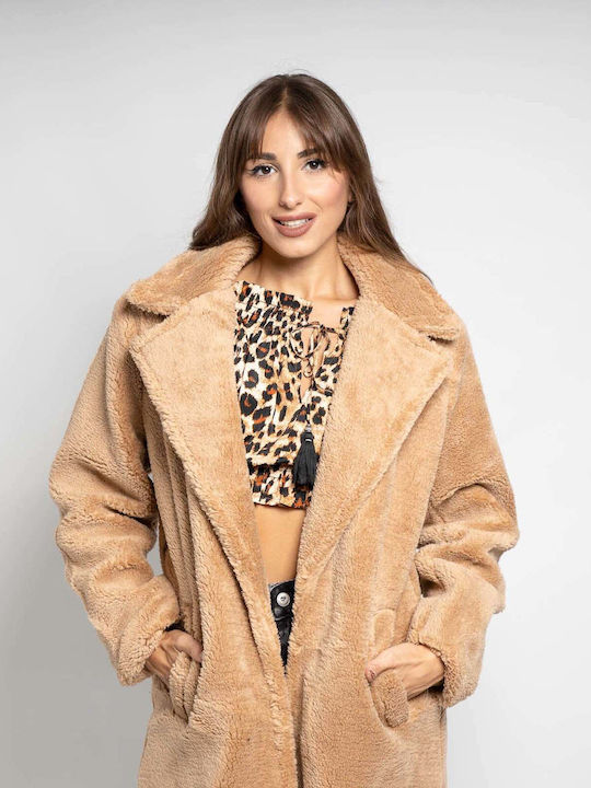 Sherpa Damen Beige Mantel Oversized mit Gürtel