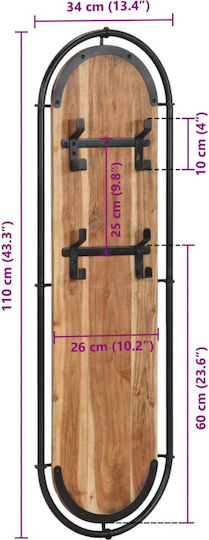 vidaXL Wooden Wall Hanger 16 Hooks Brown 34x110cm 2 Pieces