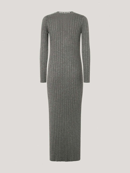 Midi Seersucker Dress Knitted Grey