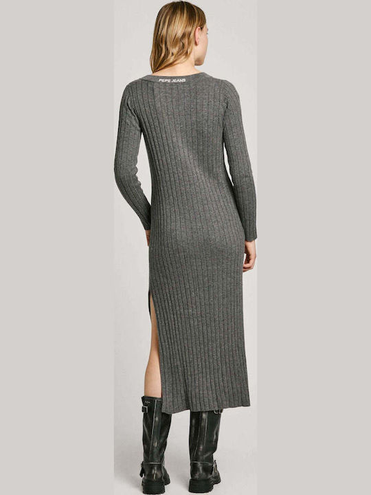 Midi Seersucker Dress Knitted Grey