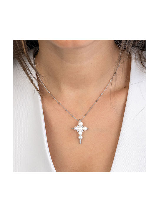 Women's Baptism Cross Silver Natural Pearls St3663