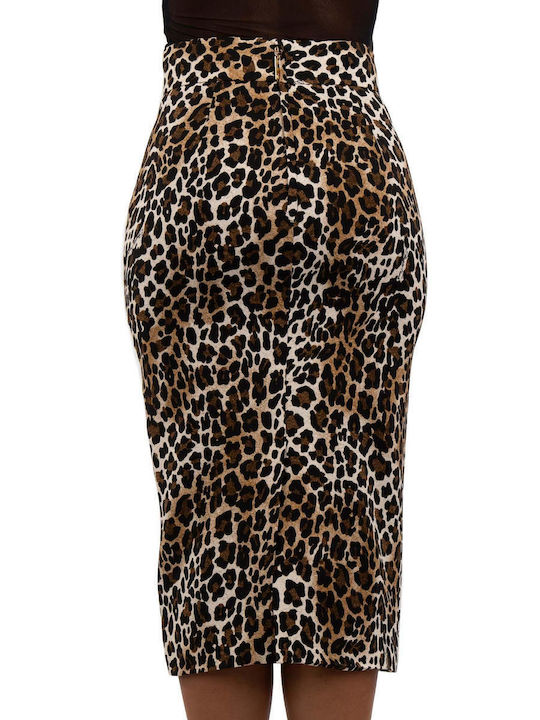 Elisabetta Franchi Pencil Midi Skirt Leopard Animalier