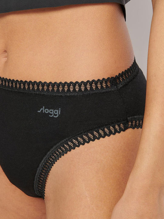 H High Βαμβακερά High Waist Women's Slip 3Pack with Lace Blue