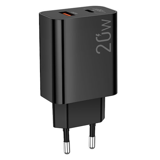 Lamtech Charger Without Cable with USB-A Port and USB-C Port 20W Quick Charge 3.0 Blacks (LAM114420)