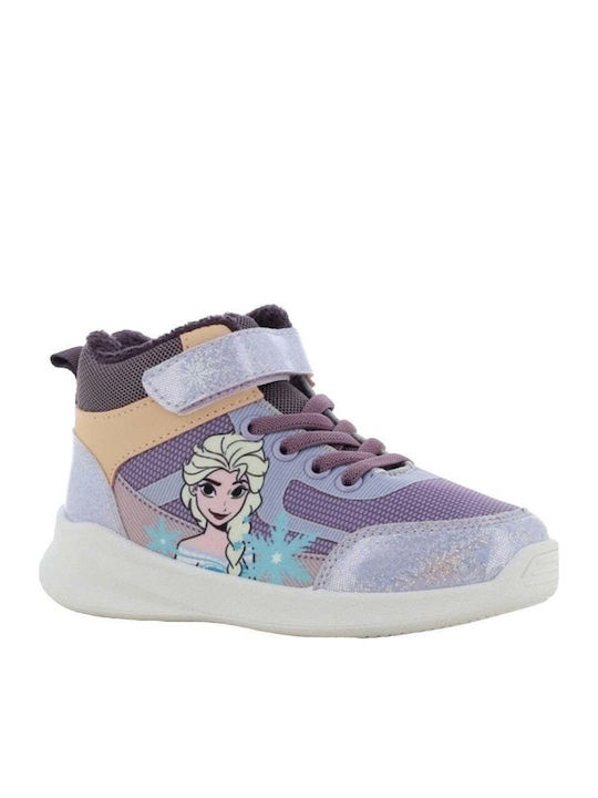 Frozen Παιδικά Sneakers High Ανατομικά με Σκρατς Λιλά