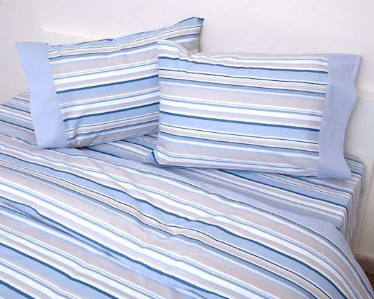 Anna Riska Bettbezug-Set Baumwolle Einzelbett mit Kissenbezug 160x240 Border 3003 Hellblau
