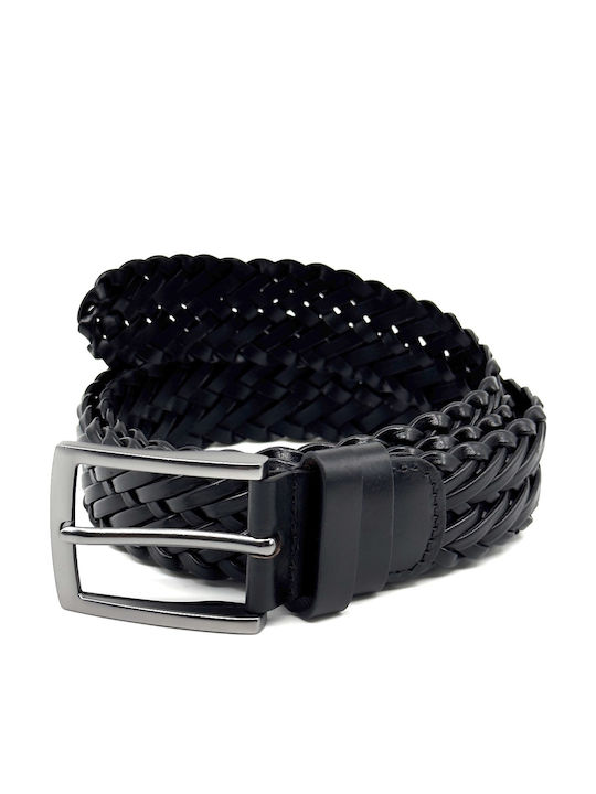 Men's Belt Leather Knitted Black
