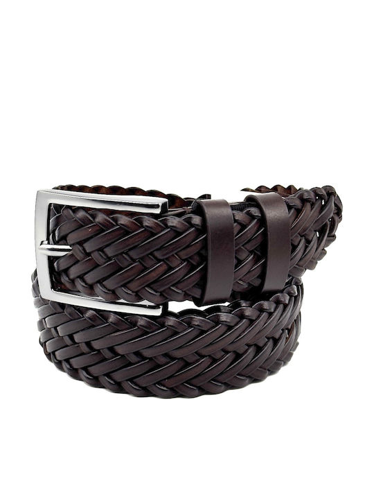 Men's Belt Leather Knitted Brown