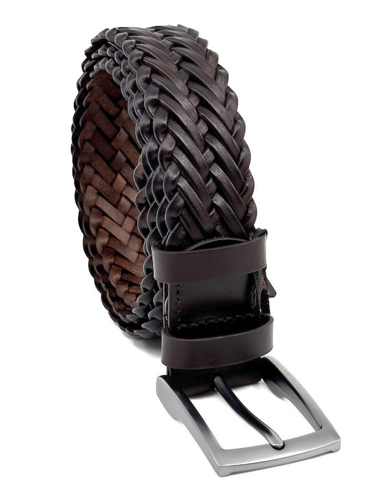 Men's Belt Leather Knitted Brown