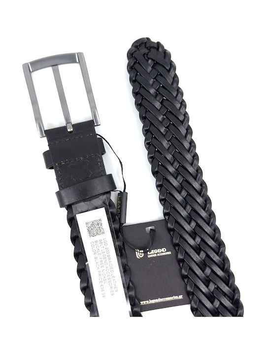 Men's Belt Leather Knitted Black
