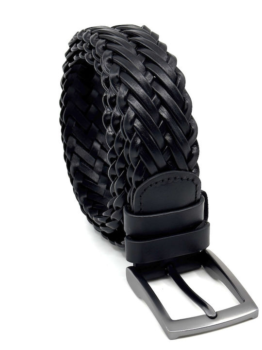 Men's Belt Leather Knitted Black