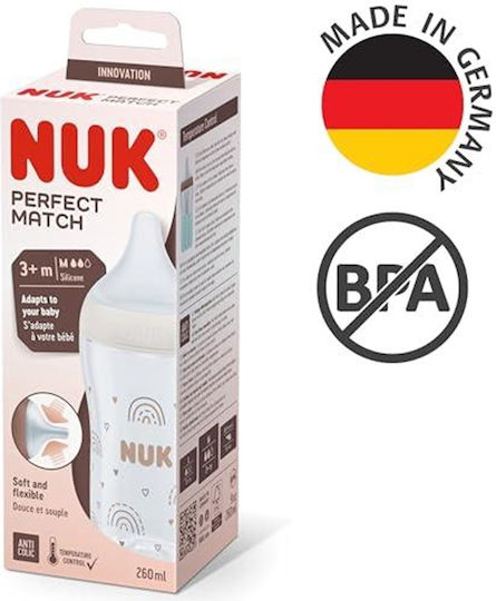 Nuk Biberon Plastic Perfect Anti-colici cu Tetină din Silicon pentru 3+ Luni Multicolor 260ml