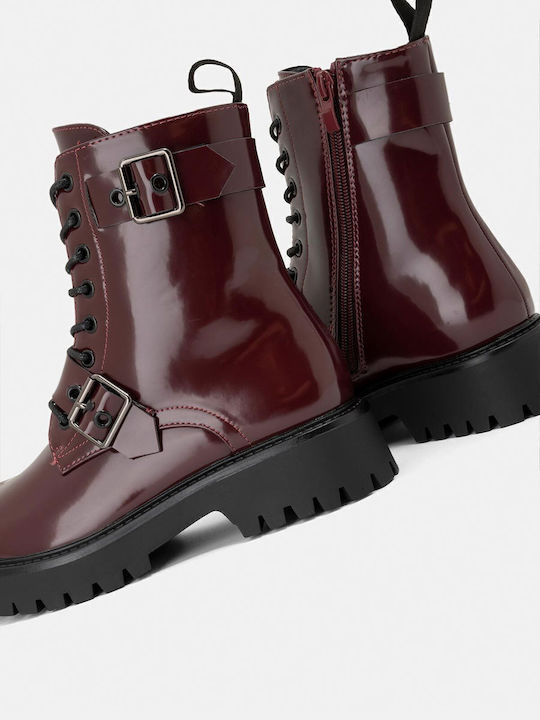 Stiefeletten Damen aus Lackleder Burgundisch