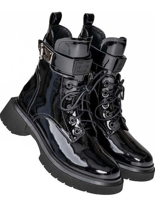 Women's Patent Leather Ankle Boots Black