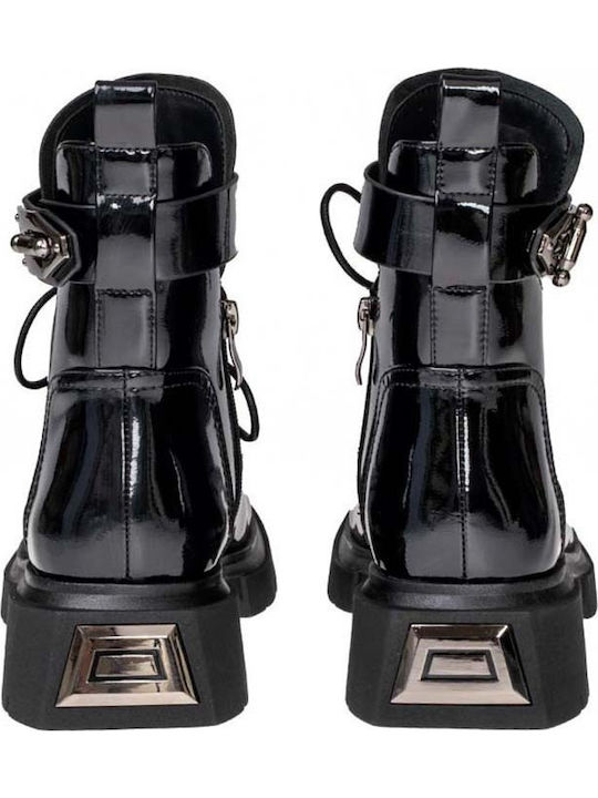 Women's Patent Leather Ankle Boots Black