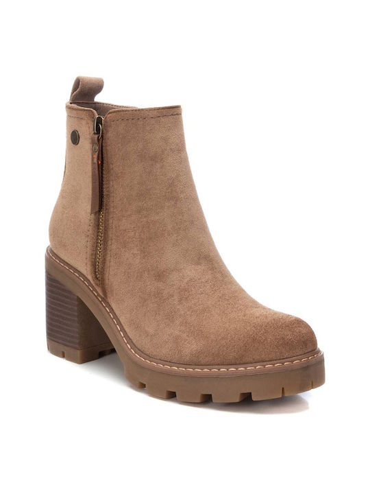 Suede Women's Ankle Boots with High Heel Taupe